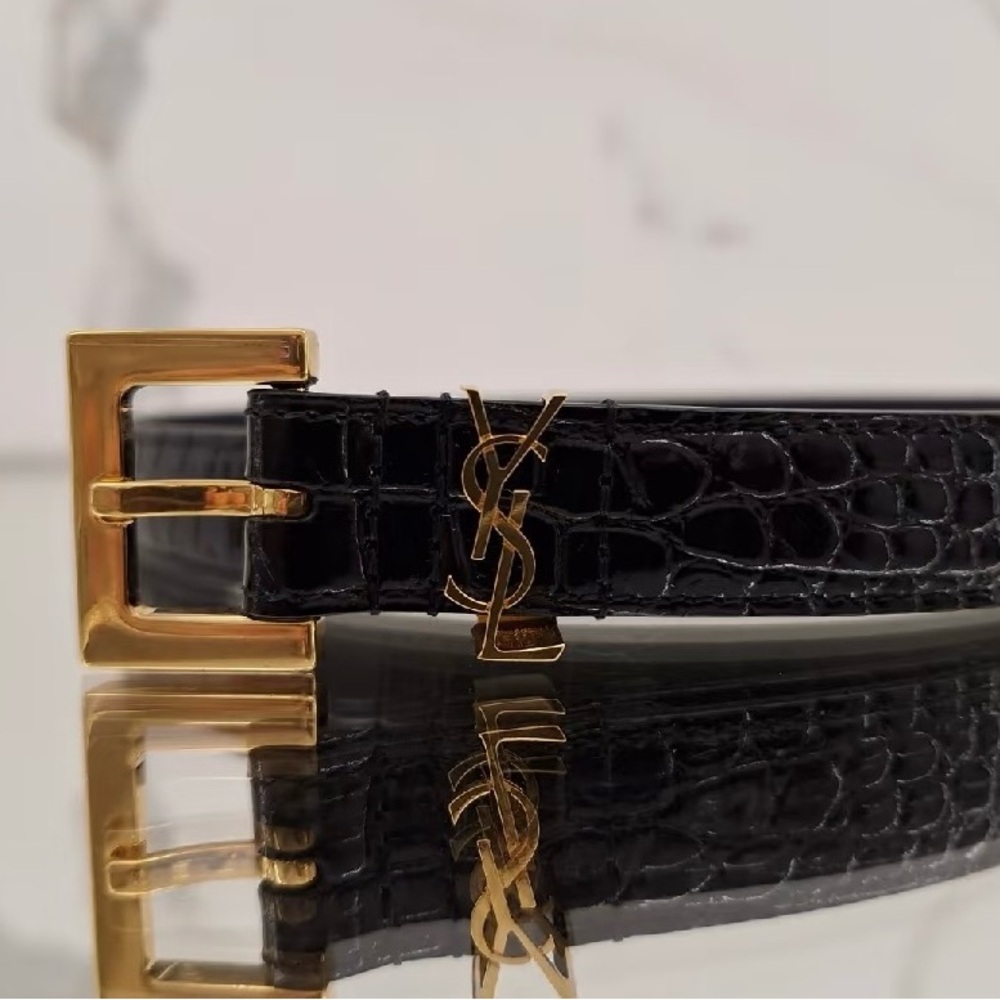 Saint Laurent Black and Gold Logo Belt size 90
